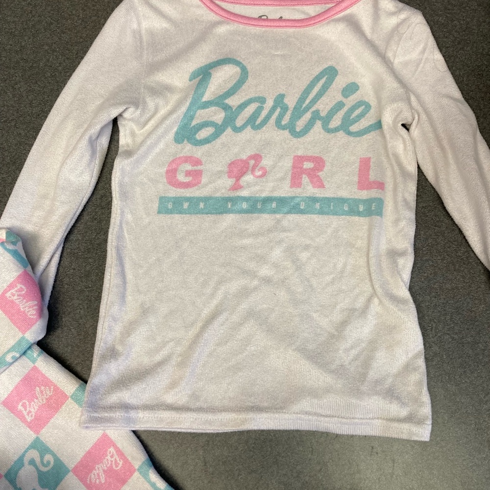 Barbie White and Pink Pajama Set with Long Sleeves and Stylish Design